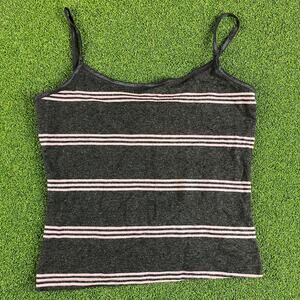 Vintage Y2K Agaci Too Dark Grey Light Pink Striped Baby Fit Cami Basic Top Sz L